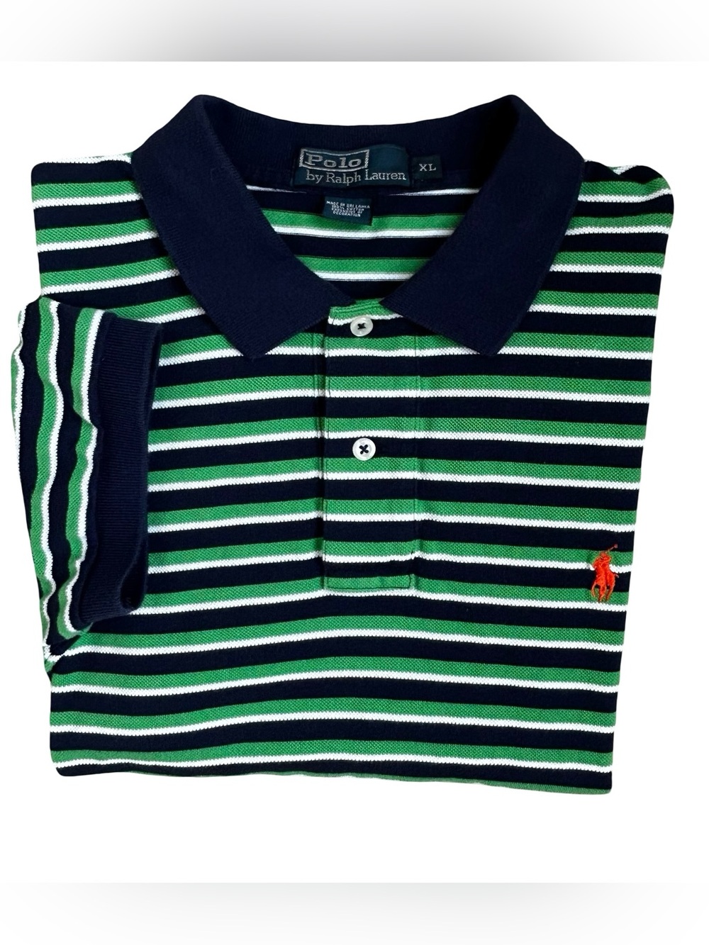 Polo by Ralph Lauren Navy, Green & White Striped Polo Shirt XL